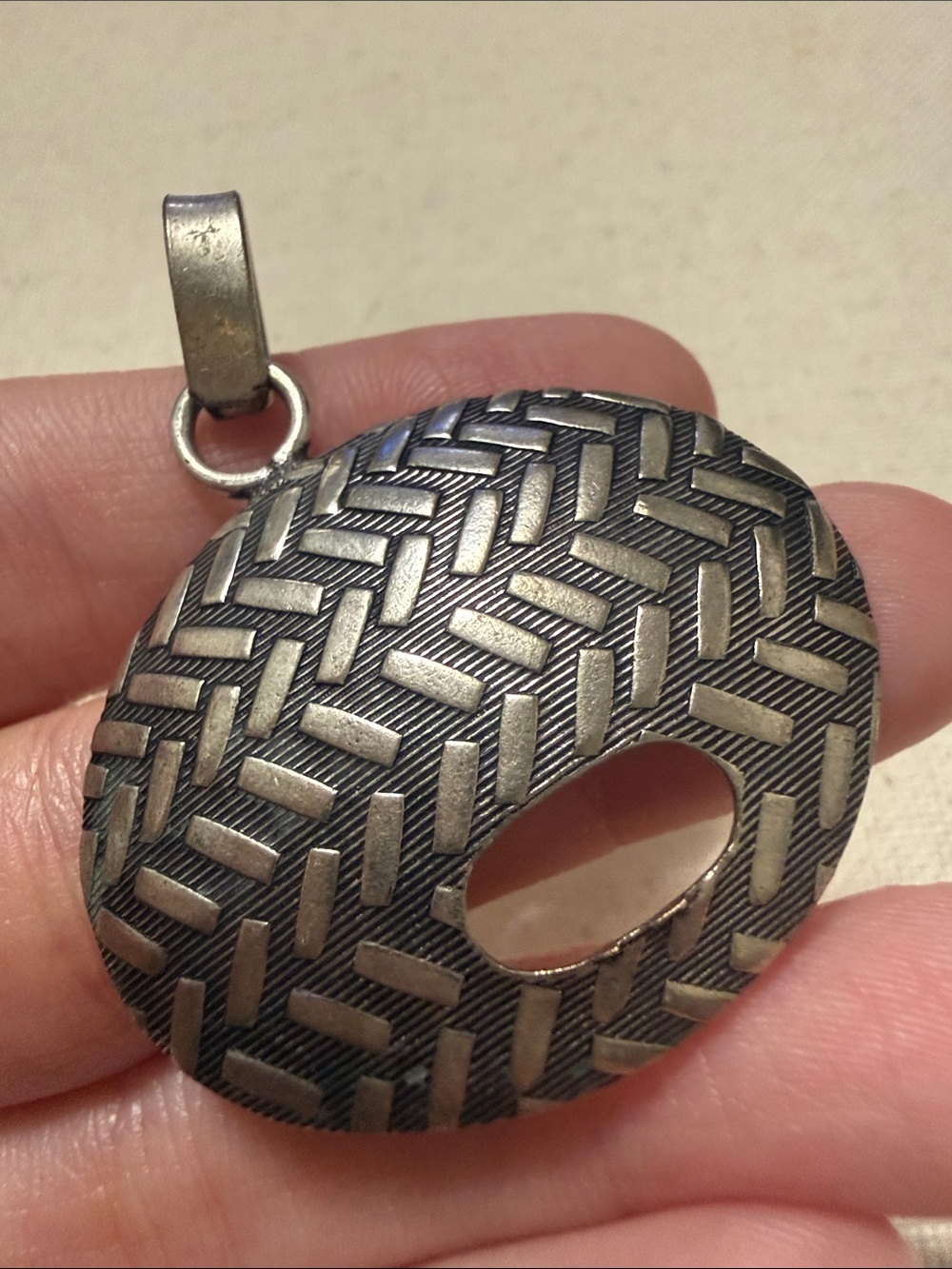 Sterling Silver 925 Textured Pendant Necklace